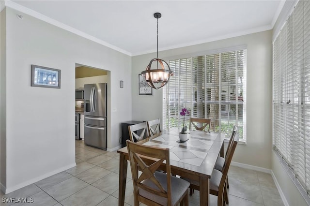 93 Silver Oaks Cir Unit 3-101, Naples, FL 34119 - dining room featuring light tile patterned floors, ornamental molding, and a chandelier