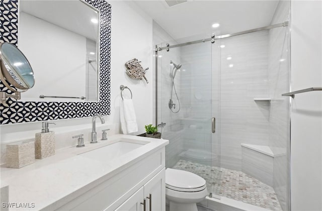 2100 Gulf Shore Blvd N Unit 108, Naples, FL 34102 - full bath with toilet, a shower stall, vanity, and recessed lighting