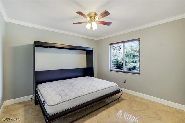 3051 Sandpiper Bay Cir Unit I102, Naples, FL 34112 - bedroom featuring ornamental molding, tile patterned flooring, and ceiling fan