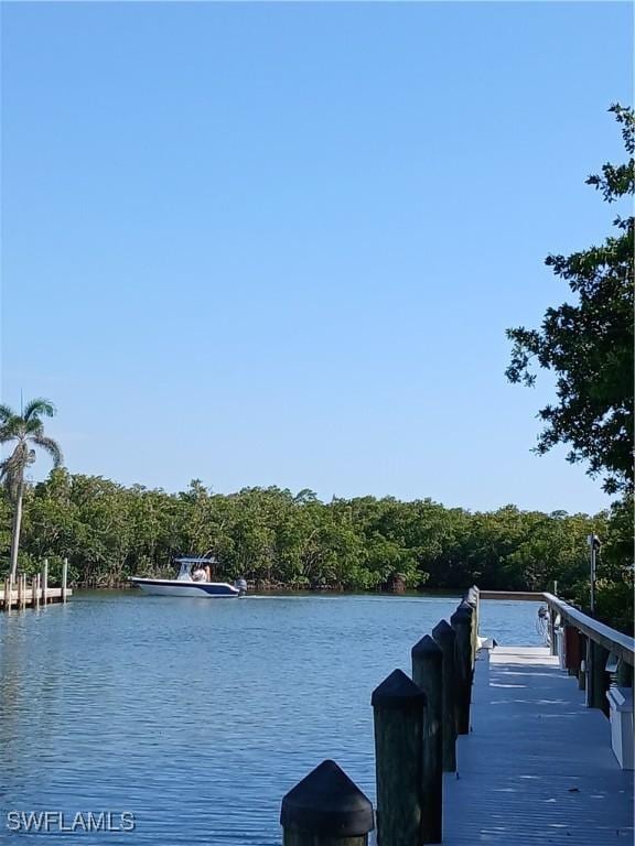 3051 Sandpiper Bay Cir Unit I102, Naples, FL 34112 - dock area with a water view and a wooded view