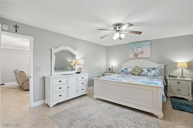 4321 Country Club Blvd Unit 102, Cape Coral, FL 33904 - bedroom featuring light tile patterned flooring, a ceiling fan, and baseboards