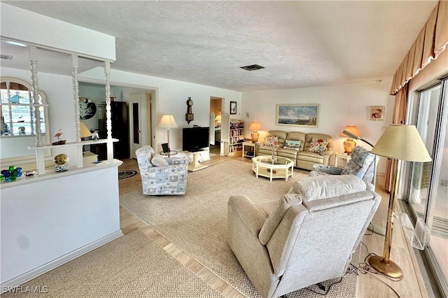 4343 S Gulf Cir, North Fort Myers, FL 33903 - living area featuring light wood-style floors, plenty of natural light, and a textured ceiling
