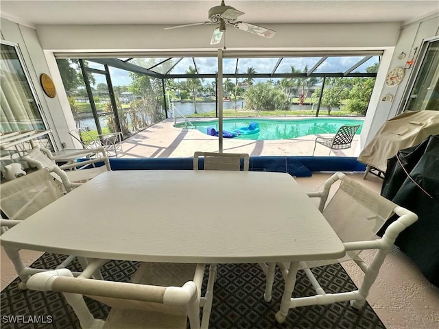 4343 S Gulf Cir, North Fort Myers, FL 33903 - outdoor pool featuring ceiling fan and a water view