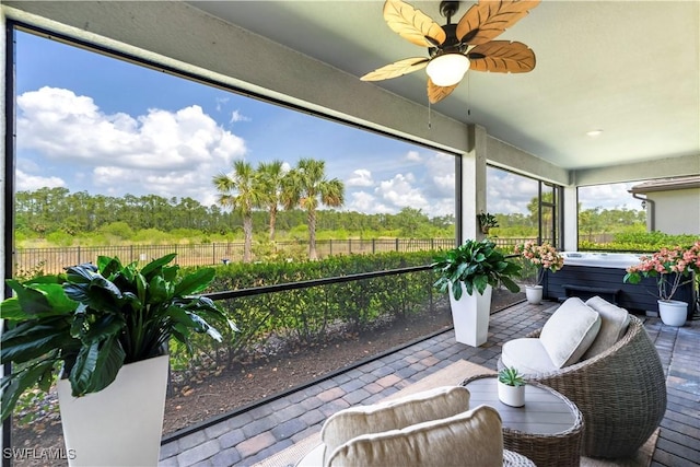 19128 Elston Way, Estero, FL 33928 - sunroom with a jacuzzi and a ceiling fan