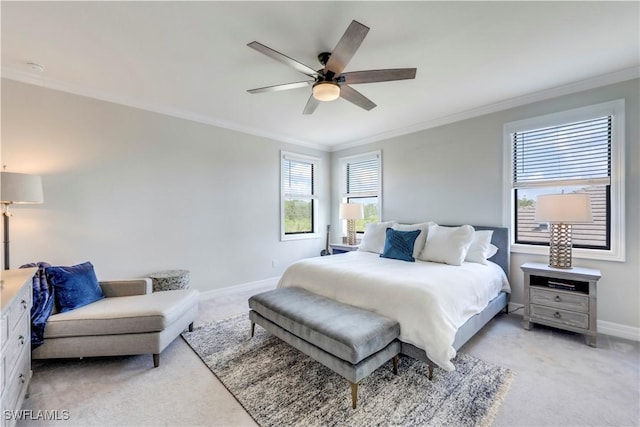19128 Elston Way, Estero, FL 33928 - bedroom featuring light carpet, crown molding, baseboards, and ceiling fan