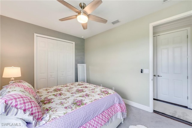 19128 Elston Way, Estero, FL 33928 - bedroom with carpet, a closet, baseboards, and a ceiling fan