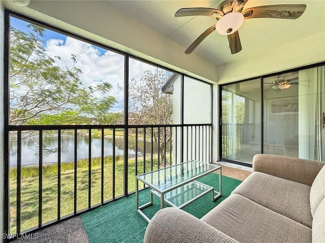 1632 Spoonbill Ln Unit B, Naples, FL 34105 - sunroom with a water view and a ceiling fan