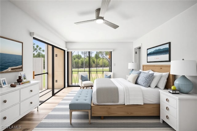 517 Lake Louise Cir Unit 101, Naples, FL 34110 - bedroom with access to exterior, multiple windows, light wood-style floors, and ceiling fan
