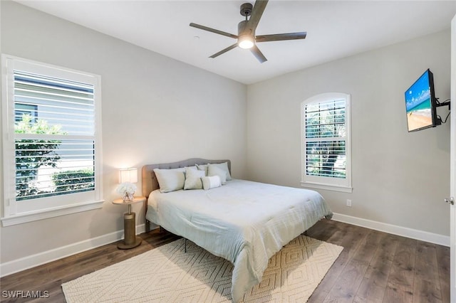 23737 Pebble Pointe Ln, Estero, FL 34135 - bedroom with wood finished floors, baseboards, and ceiling fan
