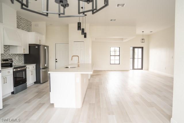 1194 Calico St, Labelle, FL 33935 - kitchen featuring light wood-style flooring, a sink, visible vents, white cabinetry, and appliances with stainless steel finishes
