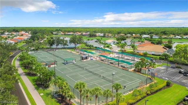 bird's eye view featuring a residential view and a water view