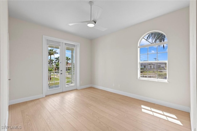spare room with plenty of natural light, baseboards, and light wood-style flooring