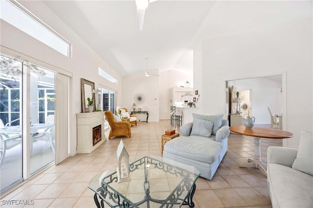 597 Lambton Ln, Naples, FL 34104 - living room featuring high vaulted ceiling and light tile patterned floors