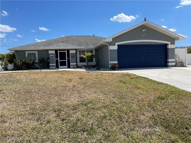 2008 NE 15th St, Cape Coral, FL 33909 - ranch-style home with concrete driveway, stucco siding, a front yard, and a garage