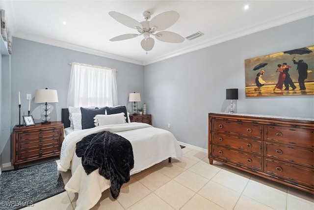 2748 45th Ave NE, Naples, FL 34120 - bedroom with ornamental molding, visible vents, ceiling fan, and baseboards