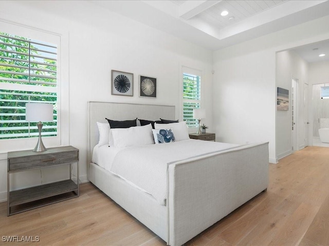 201 S Heathwood Dr, Marco Island, FL 34145 - bedroom with recessed lighting, baseboards, beamed ceiling, and light wood-style flooring