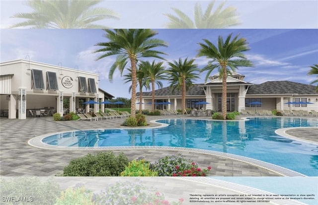 pool with a patio