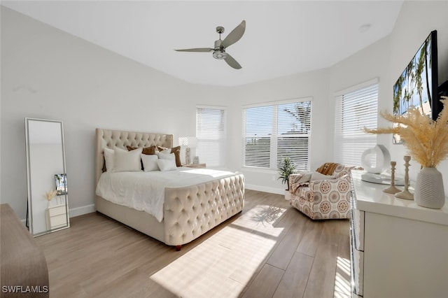 15766 Cortina St, Naples, FL 34114 - bedroom with light wood finished floors, baseboards, and ceiling fan