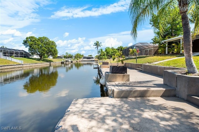 view of dock with a water view