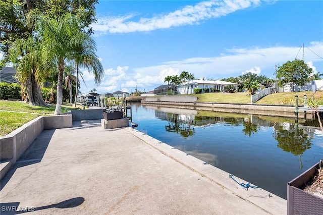 dock area with a water view