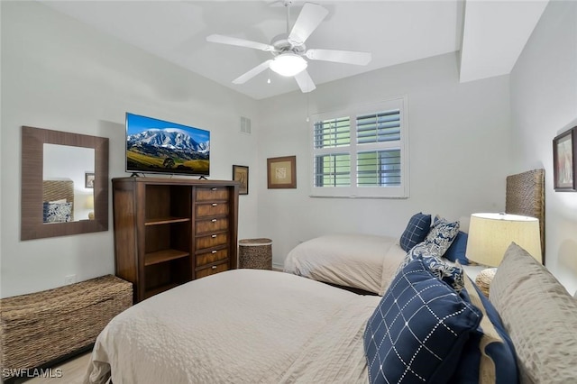 bedroom featuring visible vents and a ceiling fan