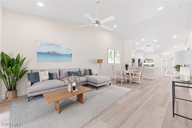 8562 Mustang Dr Unit 31, Naples, FL 34113 - living area with light wood finished floors, recessed lighting, vaulted ceiling, a ceiling fan, and baseboards