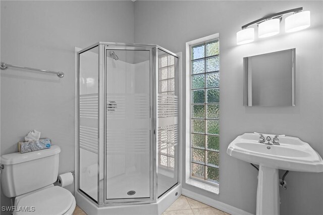 21075 Saint Peters Dr S, Fort Myers Beach, FL 33931 - full bathroom featuring a stall shower, toilet, and tile patterned flooring