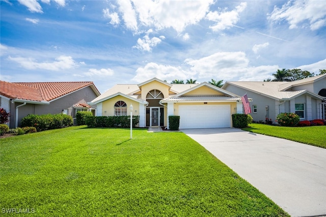 522 Countryside Dr, Naples, FL 34104 - view of front of home with an attached garage, a front lawn, driveway, and stucco siding