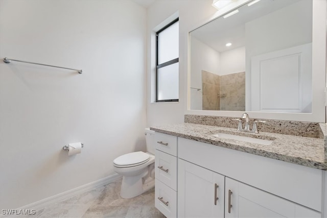 2161 Gardenia Ave, Port Charlotte, FL 33953 - bathroom featuring baseboards, toilet, vanity, and tiled shower