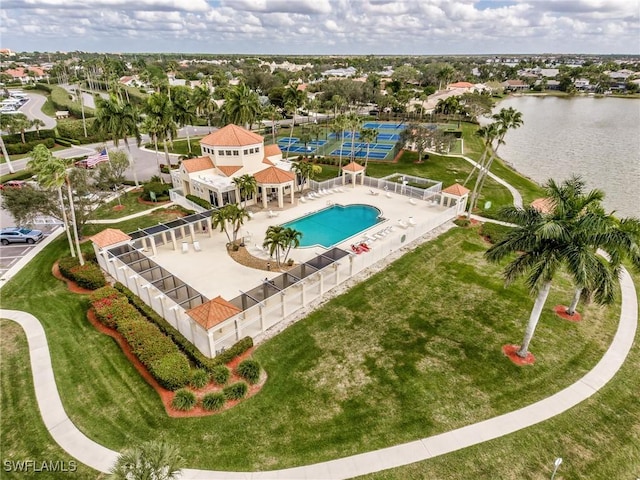 aerial view with a water view