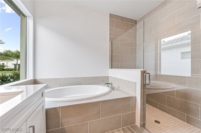 bathroom with a garden tub and plenty of natural light
