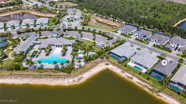 drone / aerial view featuring a water view