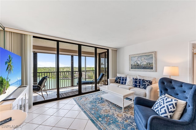living room featuring light tile patterned floors