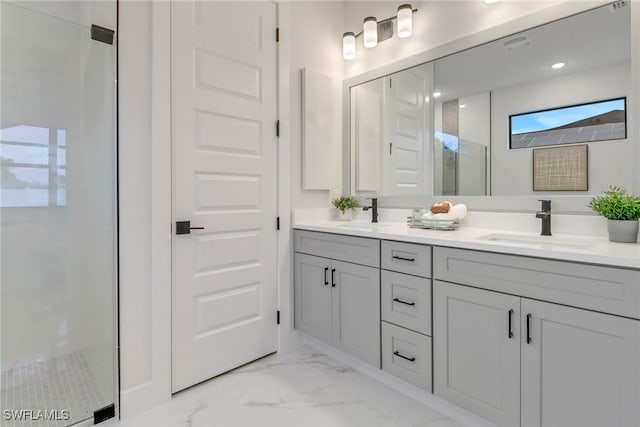 321 NE 19th Ave, Cape Coral, FL 33909 - full bath featuring a shower stall, double vanity, and marble finish floors