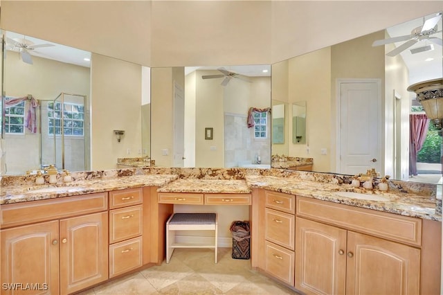 2363 Crayton Rd, Naples, FL 34103 - full bathroom with ceiling fan, healthy amount of natural light, vanity, and a shower