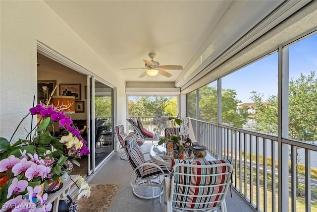 sunroom with a healthy amount of sunlight and a ceiling fan