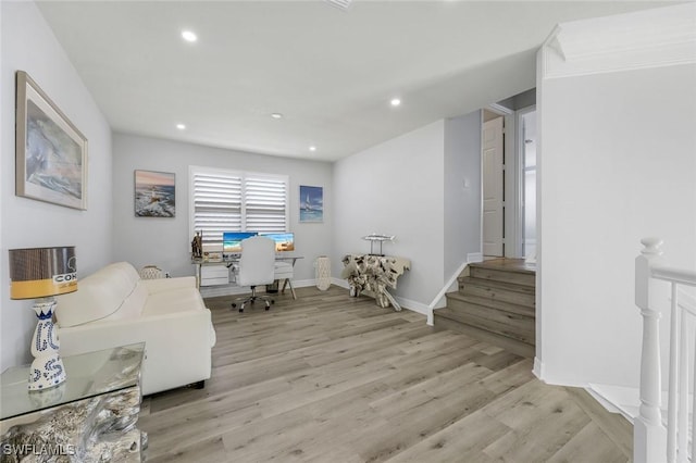 2927 Cinnamon Bay Cir, Naples, FL 34119 - office area featuring wood finished floors, recessed lighting, and baseboards