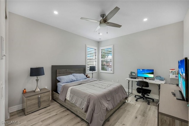 2927 Cinnamon Bay Cir, Naples, FL 34119 - bedroom featuring light wood-style floors, baseboards, a desk, recessed lighting, and ceiling fan