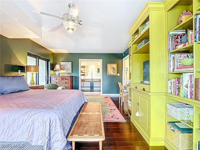 3399 Gulf Shore Blvd N Unit 605, Naples, FL 34103 - bedroom featuring a ceiling fan, dark wood-style flooring, and baseboards