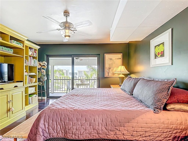 3399 Gulf Shore Blvd N Unit 605, Naples, FL 34103 - bedroom with wood finished floors, ceiling fan, and access to exterior