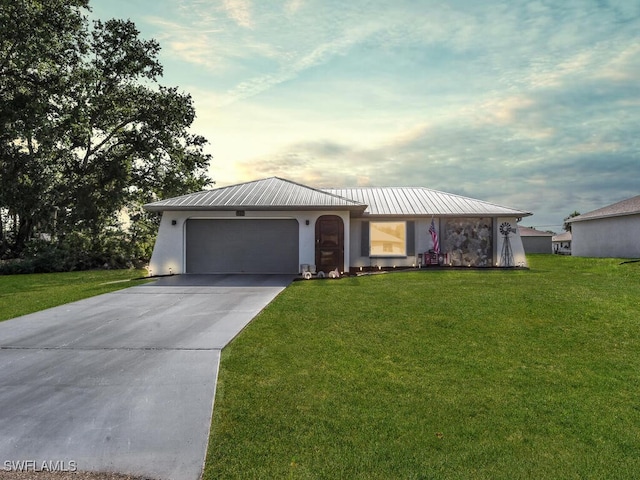 1210 Marlow St, Port Charlotte, FL 33952 - ranch-style home featuring concrete driveway, an attached garage, metal roof, and a front yard