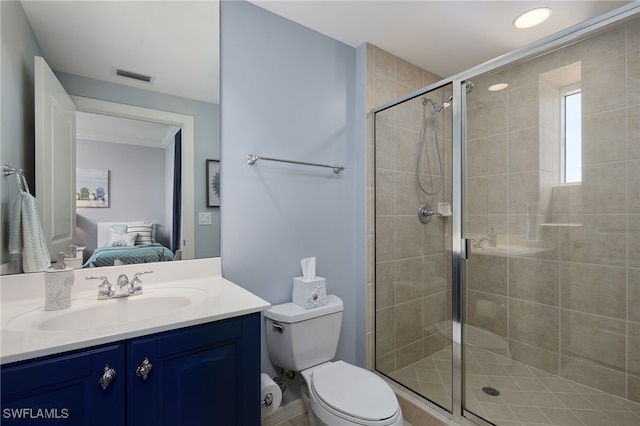 4761 W Bay Blvd Unit 303, Estero, FL 33928 - bathroom featuring ensuite bathroom, vanity, toilet, and a stall shower