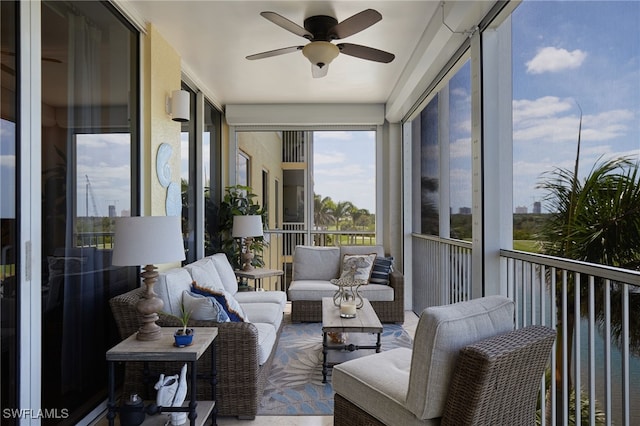 4761 W Bay Blvd Unit 303, Estero, FL 33928 - sunroom with a ceiling fan and an outdoor living space