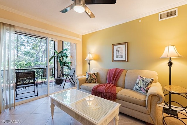 8617 River Homes Ln Unit 3108, Bonita Springs, FL 34135 - living area featuring crown molding, ceiling fan, and light tile patterned floors