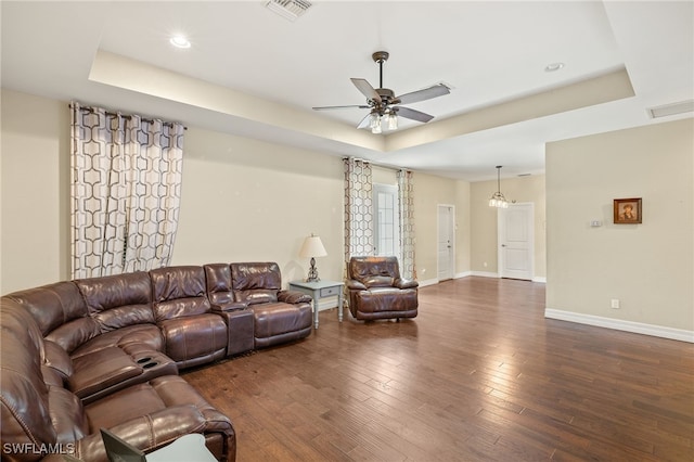4551 Fort Center Ave, Fort Denaud, FL 33935 - living area featuring a tray ceiling, visible vents, and ceiling fan