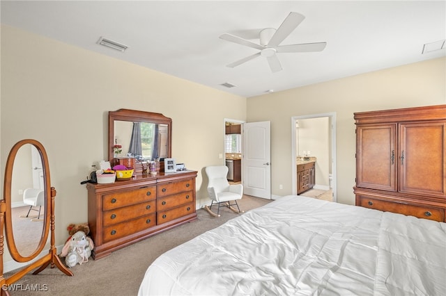 4551 Fort Center Ave, Fort Denaud, FL 33935 - bedroom featuring ensuite bath, a ceiling fan, carpet flooring, and visible vents