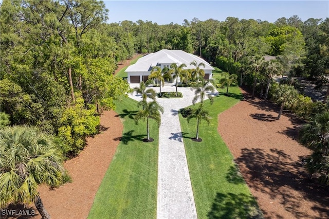 drone / aerial view with a forest view
