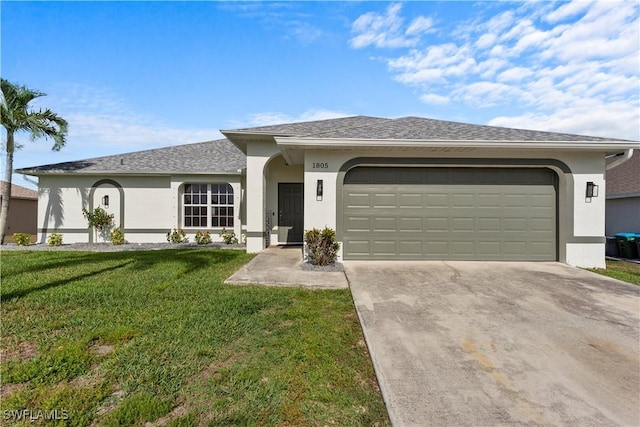 1805 NW 3rd Ave, Cape Coral, FL 33993 - ranch-style house with an attached garage, a front yard, driveway, and stucco siding