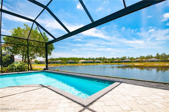 16733 Gilroy St, Bonita Springs, FL 34135 - swimming pool with a patio, a water view, and glass enclosure