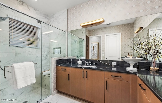 2631 Durham Cir, Naples, FL 34112 - full bath with marble finish flooring, a marble finish shower, and vanity